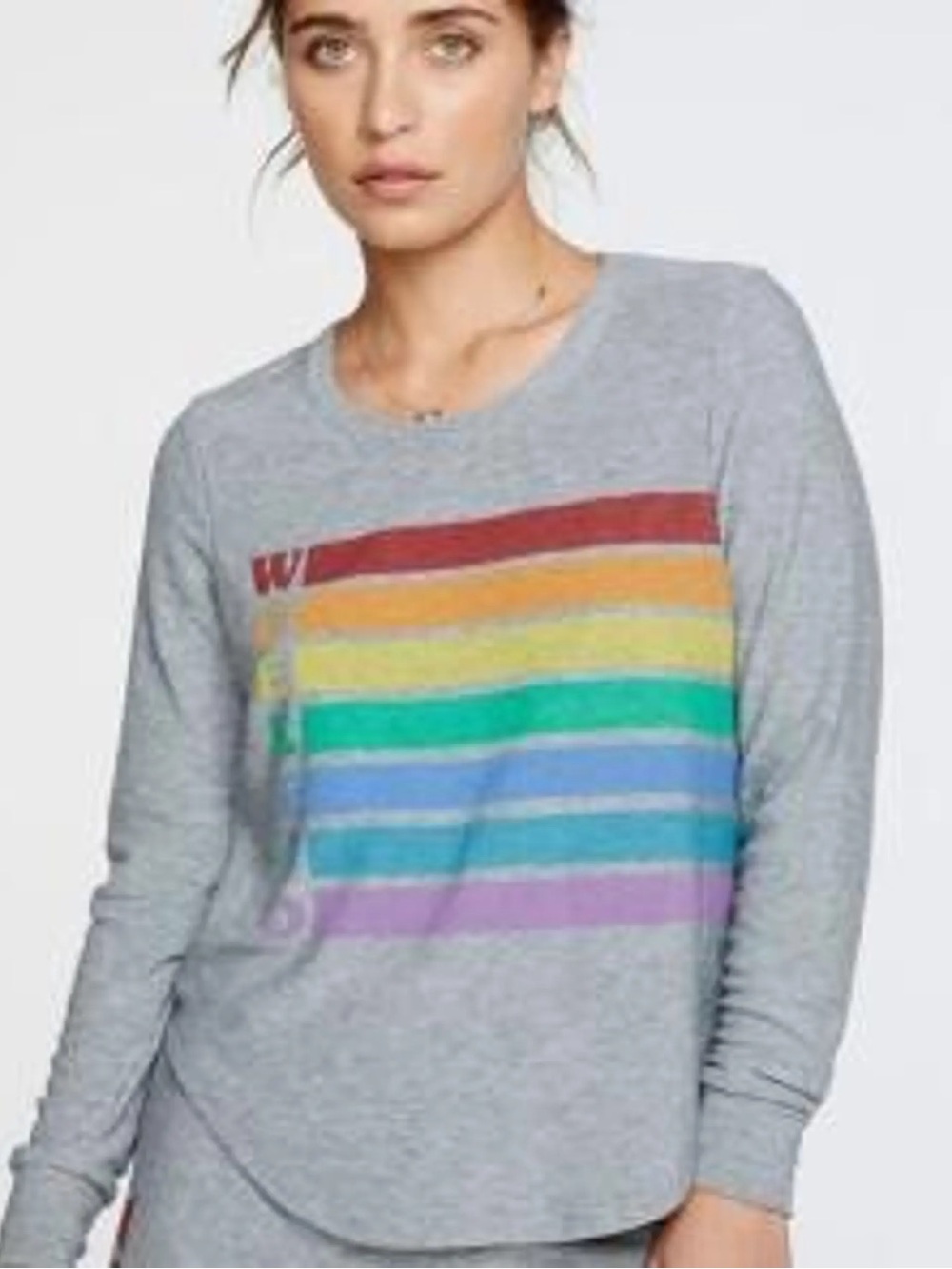 Chaser Heather Gray Long-Sleeve Sweatshirt with Rainbow Stripe Print